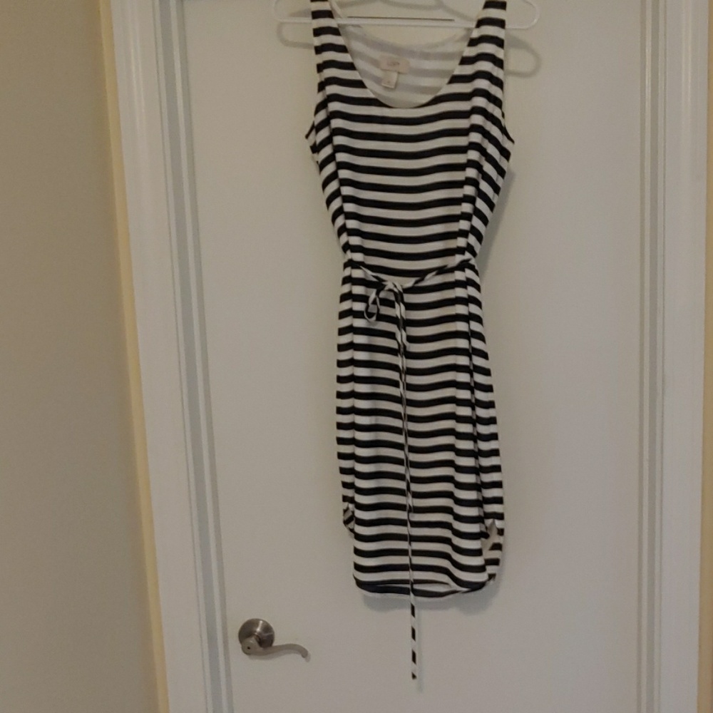 Blue and white striped dress